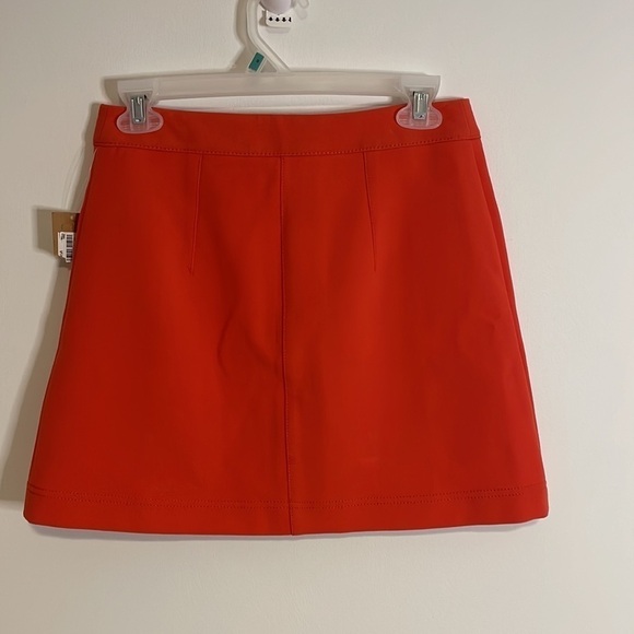 NEW Rachel Mini Skirt 0 Apron Pockets Coral Orange Red Retro Mod Zip Front - Picture 6 of 13